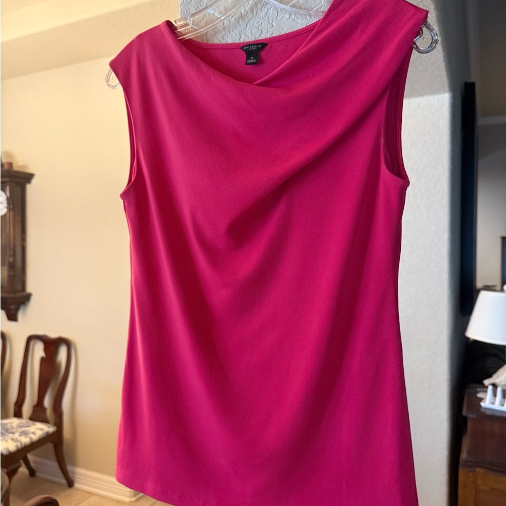 Ann Taylor Hot Pink Sleeveless Draped Neck Shell - Picture 7 of 7